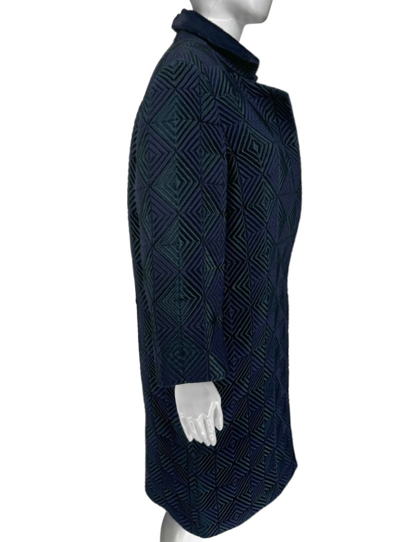 Pamella Roland Navy Geometric-Quilted Long Coat – Large