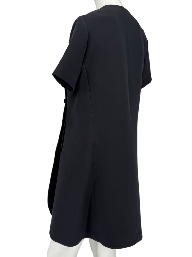 Christian Dior Paris Black Wool-Silk Shift Dress with Asymmetric Button Detail – Size FR 42 (US 10)