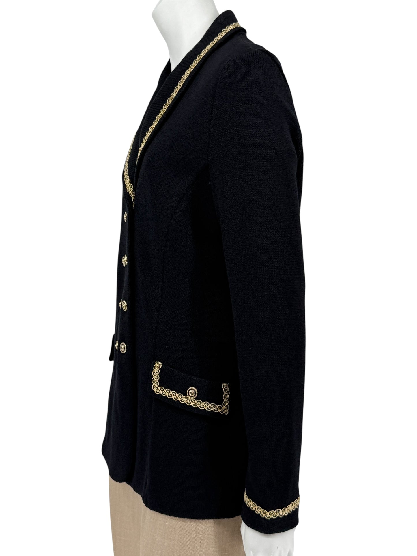 St. John Collection by Marie Gray Black Knit Blazer with Gold Trim – Size 10