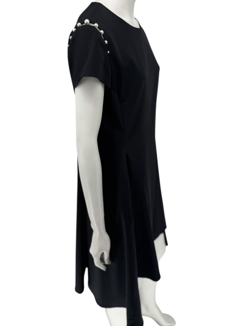 Pamella Roland Black Pearl-Trim Sleeve Handkerchief Hem Dress – Large