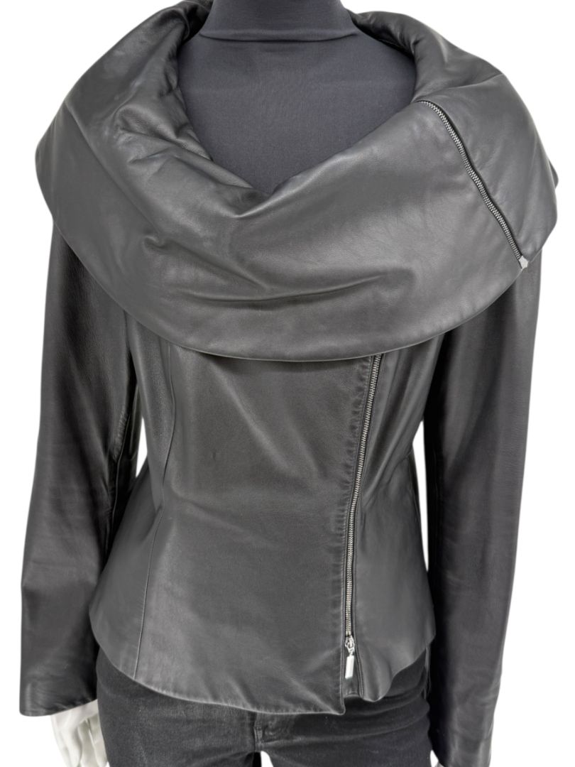 Armani Collezioni Black Leather Sculpted Jacket – Size 12