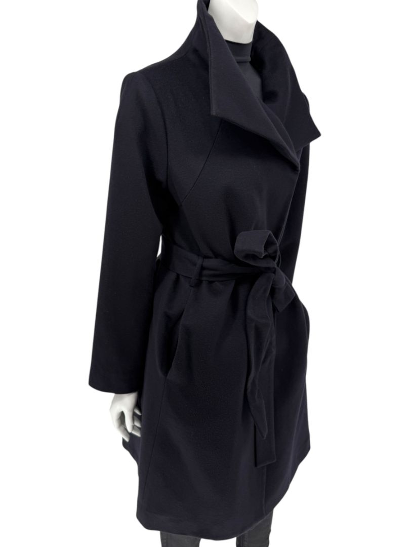 Pamella Roland Wide Shawl Collar Black Wool Belted Coat - Large