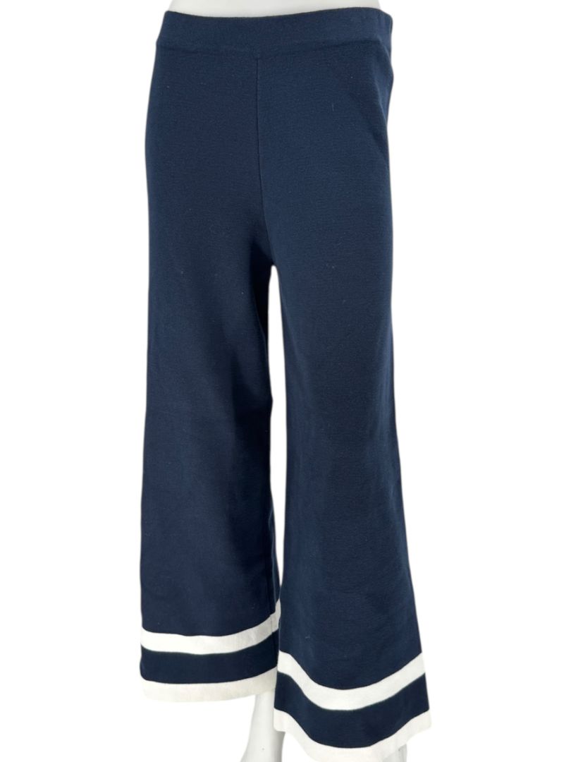 Holebrook Sweden Navy Cotton Wide-Leg Pants White Stripe Hem Size Large L