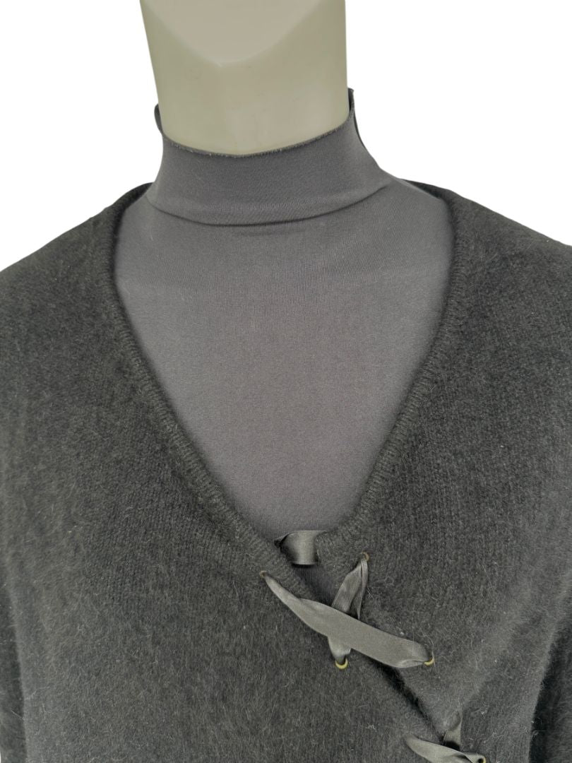 Christian Dior Black Angora-Wool Wrap Sweater – Size 44 (FR) / 12 (US)