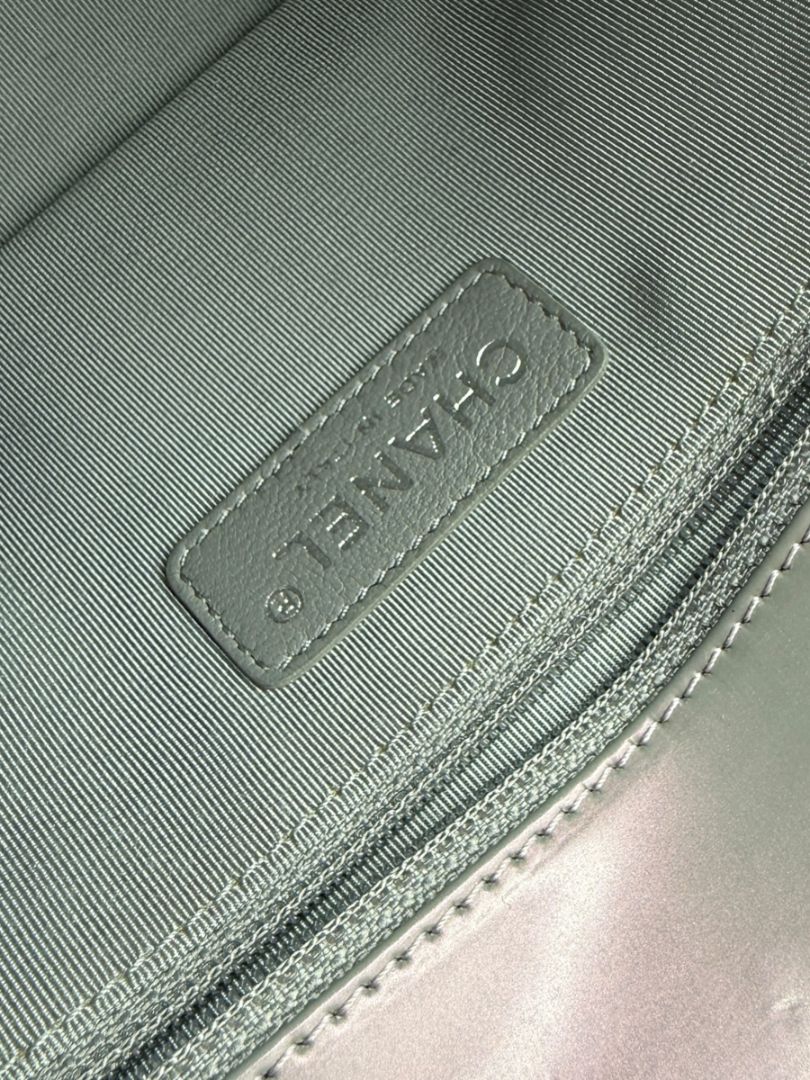 Chanel Lilac Iridescent Patent Calfskin Medium Boy Bag Silver Hardware w/ Box & Card