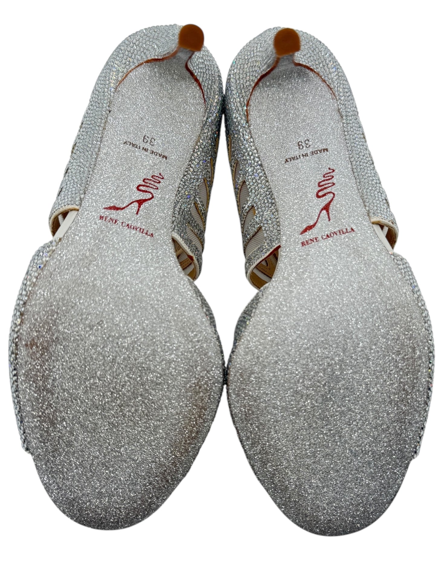BNIB René Caovilla Silver Crystal Mesh Lace-Up Heels – Size 39