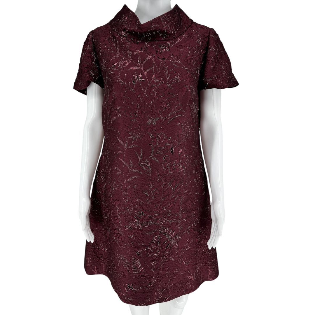 Pamella Roland -Wine Brocade Metallic Floral Dress & Coat Set - Size 8/10