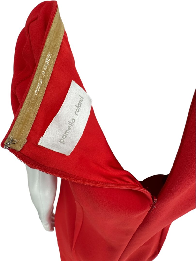 Pamella Roland Sculptural Red Cocktail Dress – Estimated Size 12
