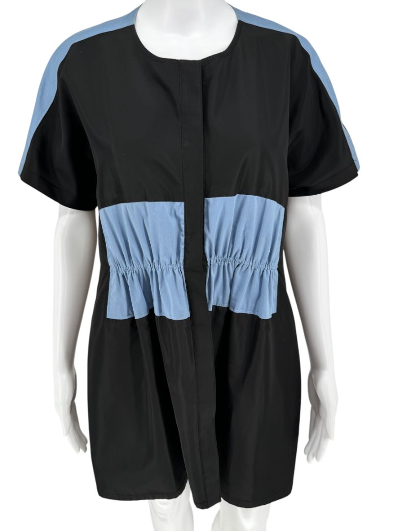 Pamella Roland Black & Blue Colorblock Gathered Waist Dress