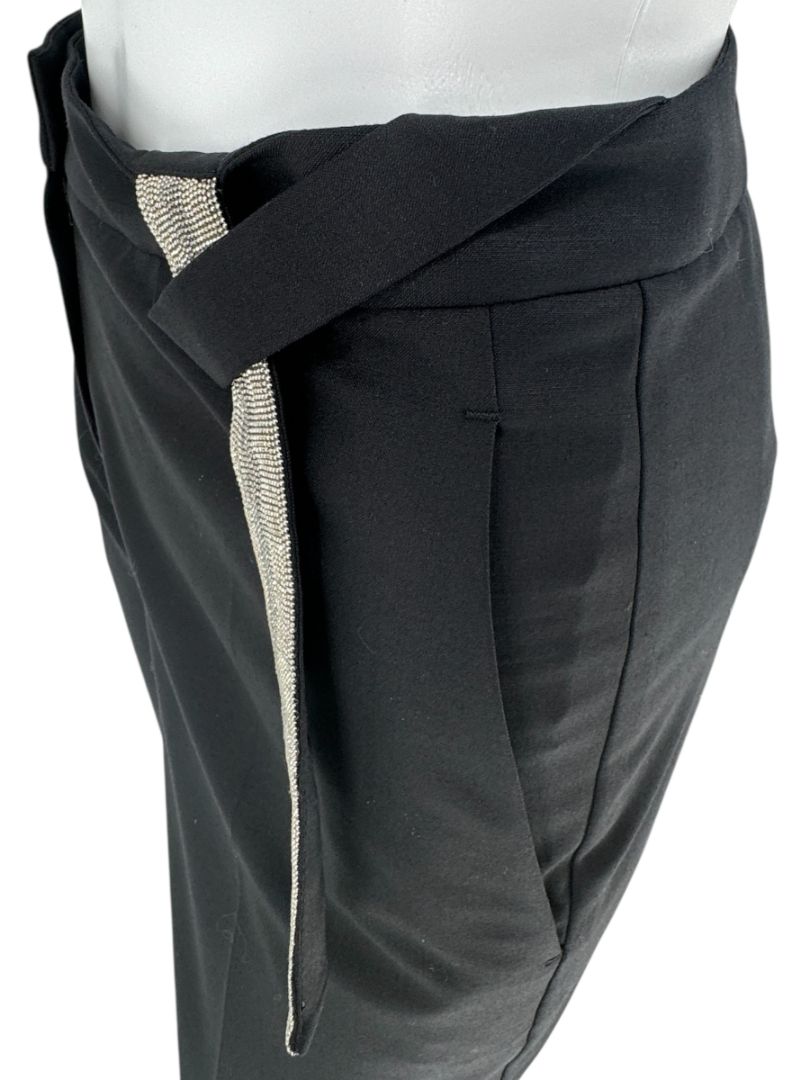 Brunello Cucinelli Black Tapered Trousers with Monili Bead Belt - Size 8