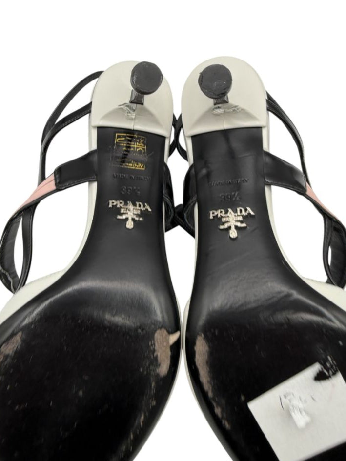 Prada White, Black & Blush Patent Leather Kitten Heels – Size 39.5