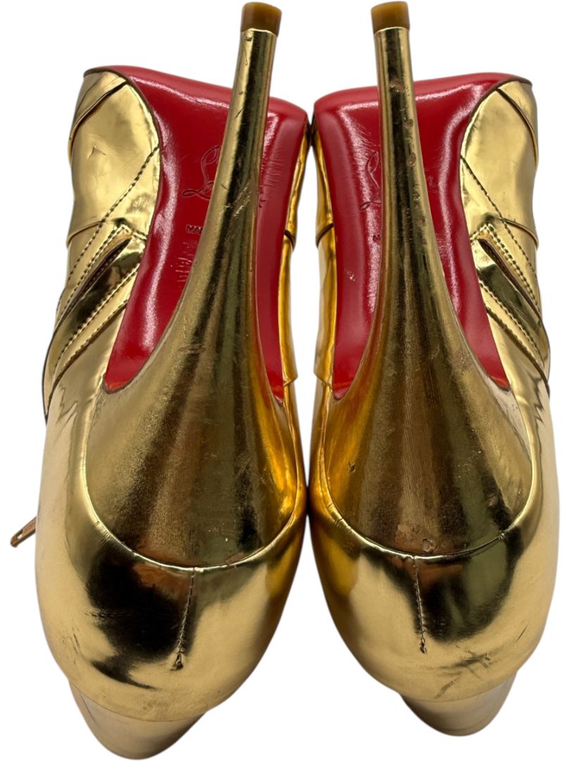 Christian Louboutin Gold Patent Leather Robot 120 Ankle Boots Size 39