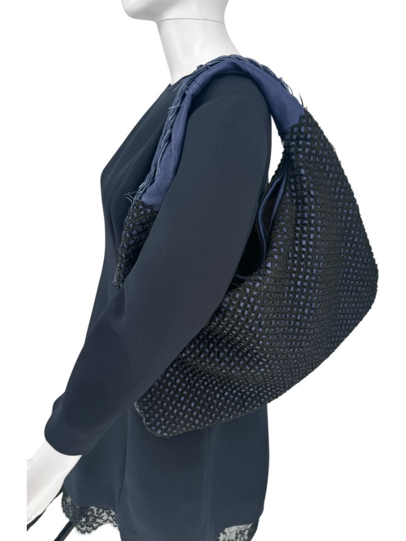 Bottega Veneta Nappa Silk Mini Ponza Devore Fuzzy Maxi Hobo Indigo