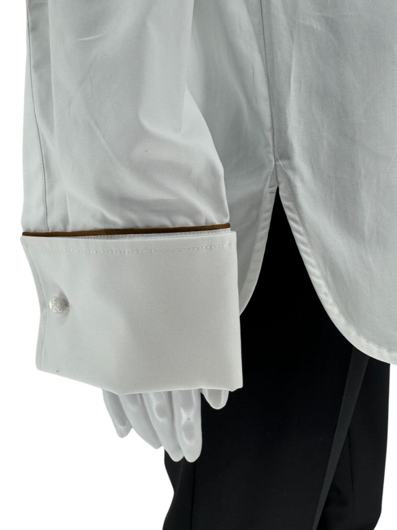 MaxMara White Cotton Piped Button-Down Shirt – Size US 10 / IT 44