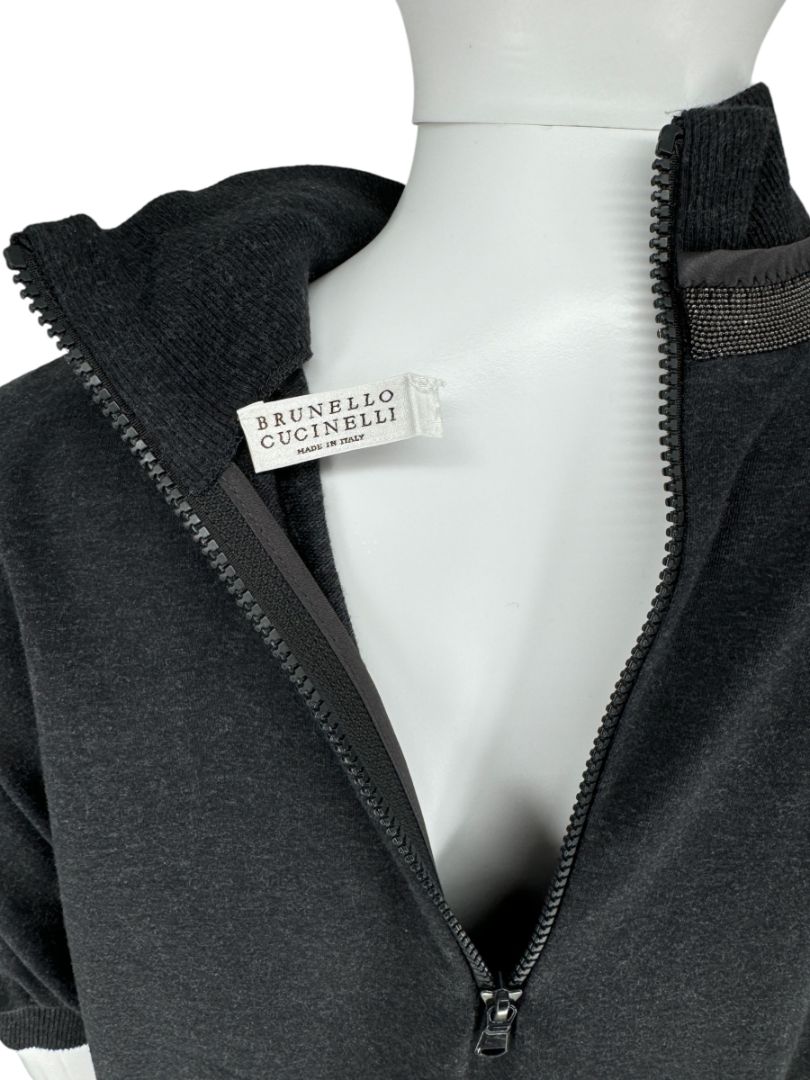 Brunello Cucinelli Charcoal Puff-Sleeve Tunic with Monili Trim – Size Large