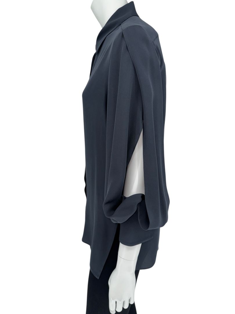 The RowThe Row Midnight Navy Silk Blouse with Twist-Sleeve Detail – Size M