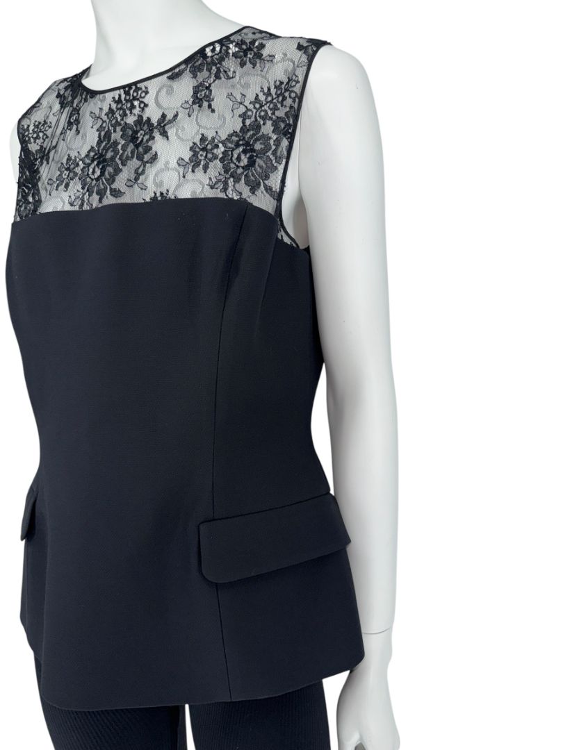 Christian Dior Black Lace-Trim Sleeveless Top – Size FR 44 (US 12)