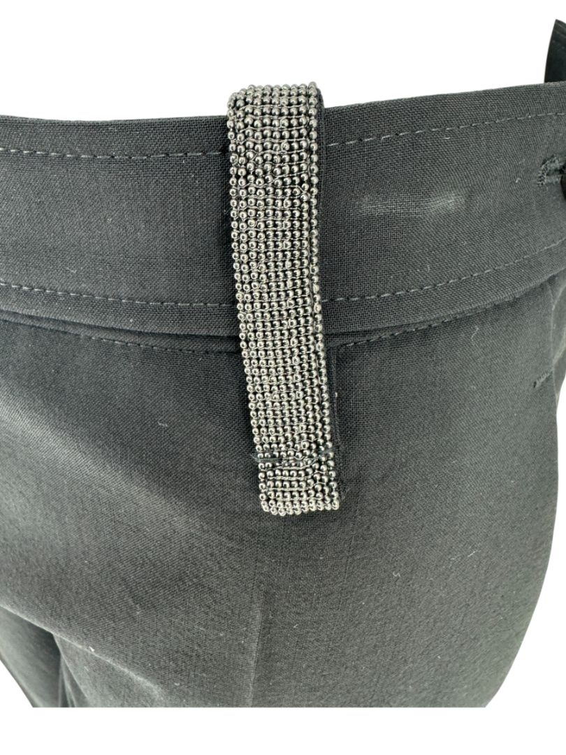Brunello Cucinelli Black Tapered Wool Trousers with Monili Belt Loop - Size 10