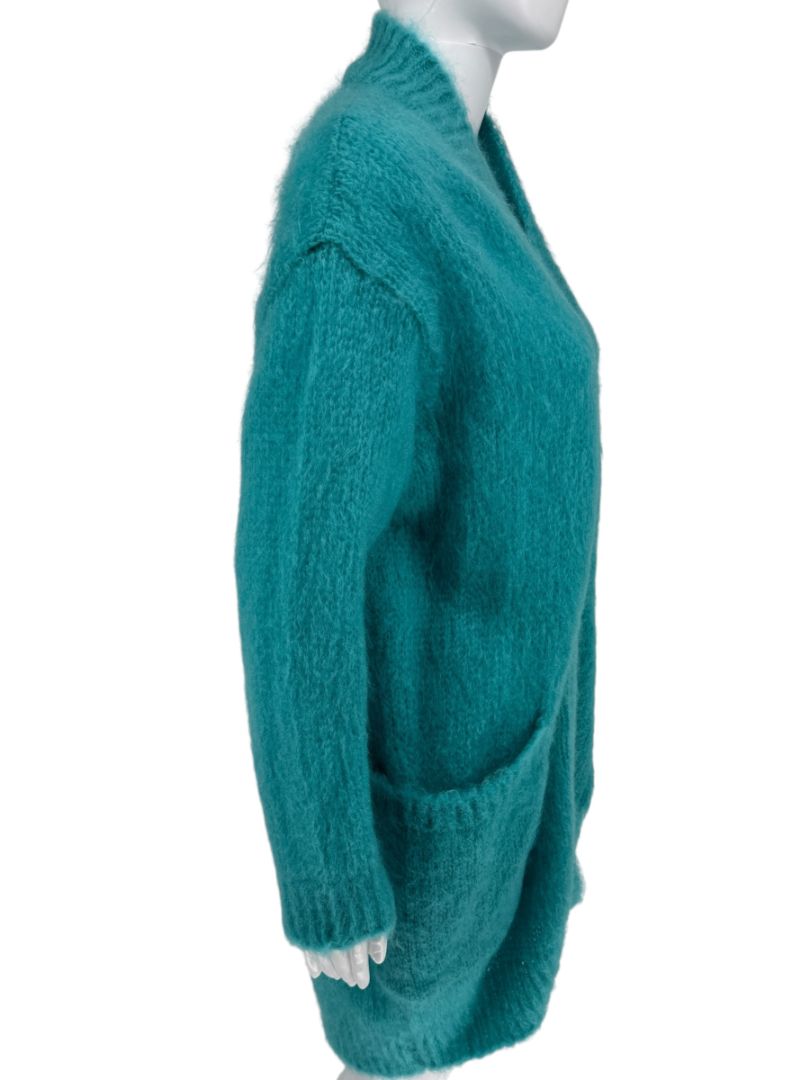 Max Mara Teal Open-Front Mohair Cardigan – Size XS