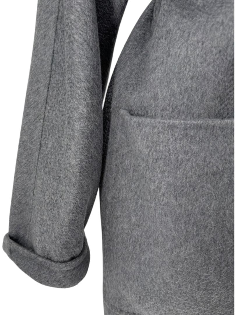 Max Mara ‘Manuela’ Belted Wrap Coat in Light Grey – Size US 10 / IT 44