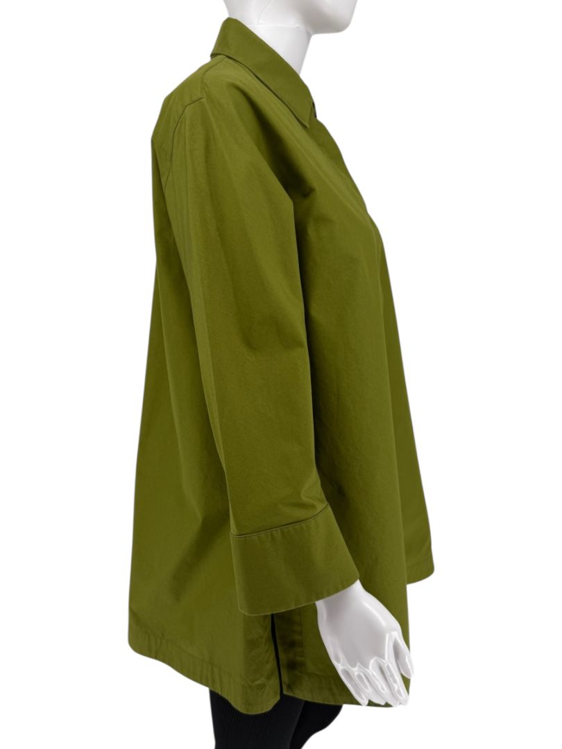 Max Mara Olive Green Cotton Poplin Tunic Shirt – Size IT 42 (US 6)