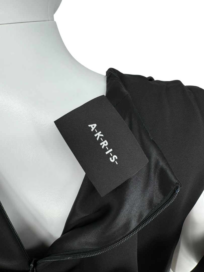 Akris Black Cold-Shoulder Silk-Blend Midi Dress – Size US 12