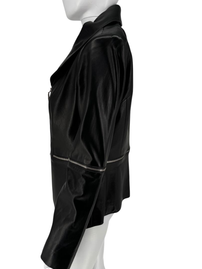 Pamella Roland Black Leather Moto Jacket - Large
