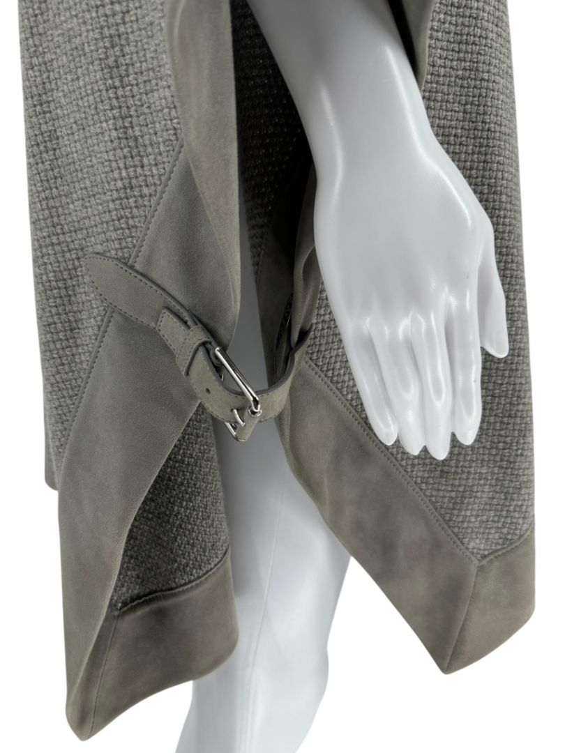 Ralph Lauren Gray Cashmere Poncho with Suede Trim – Size XS/S