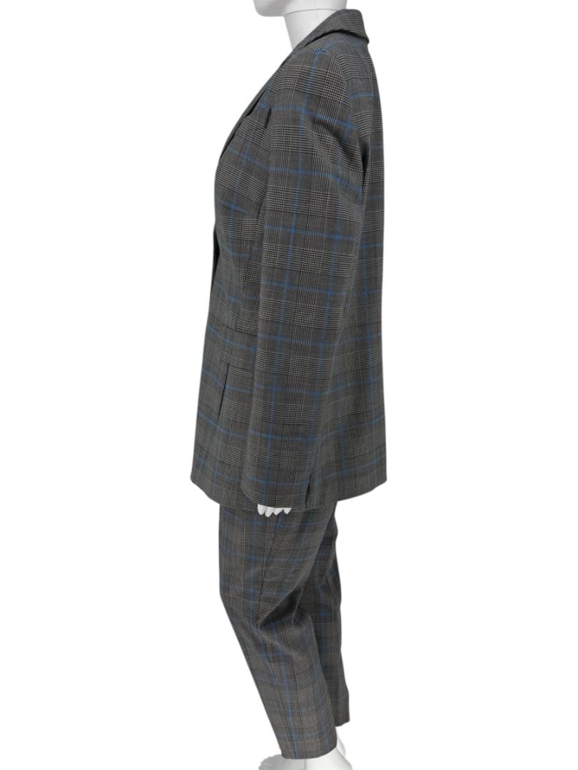 Akris Punto Grey & Blue Glen Plaid Wool Pantsuit – Size 10–12