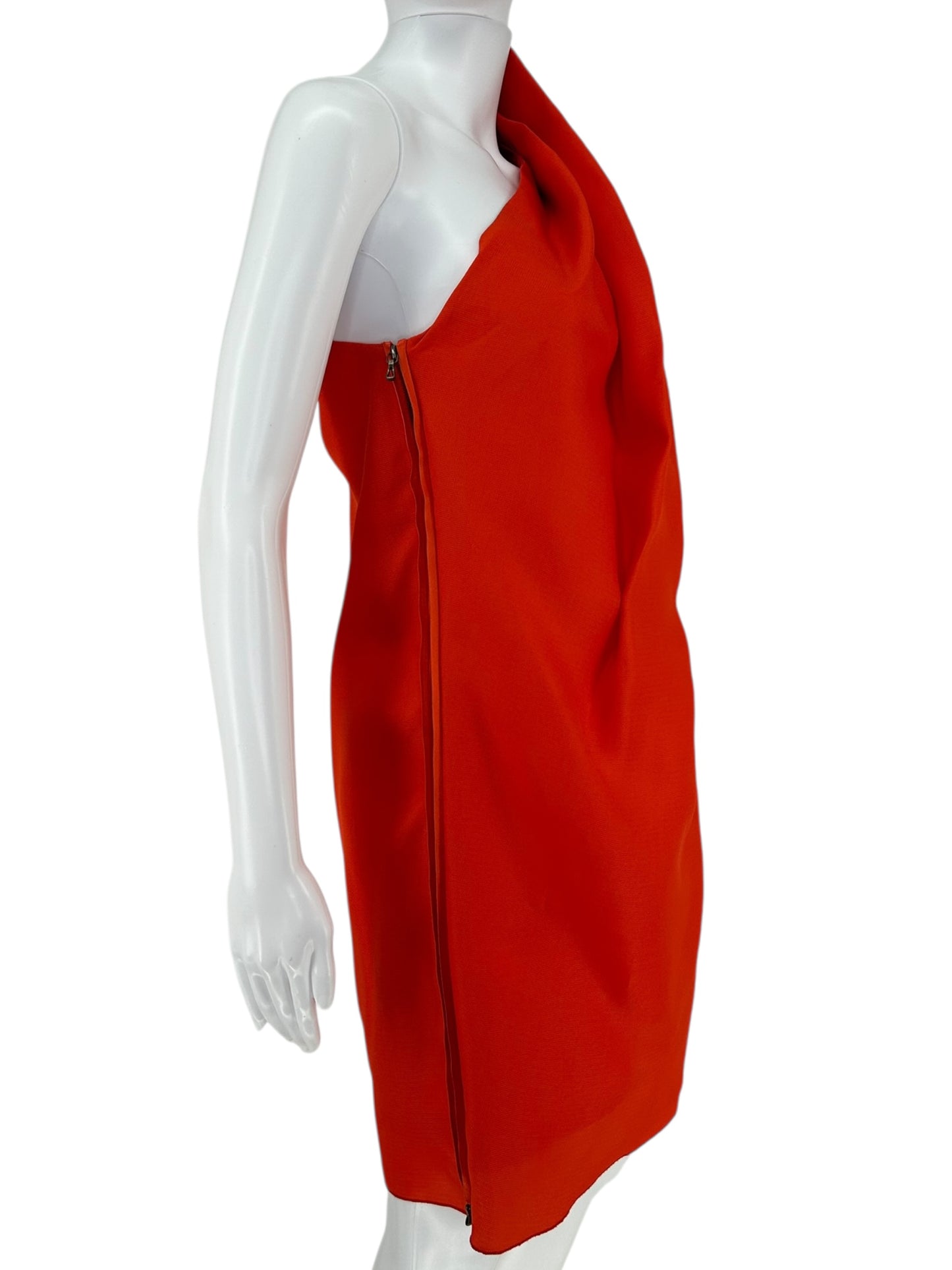 Lanvin 2009 Sculptural One-Shoulder Red Silk Dress – Large