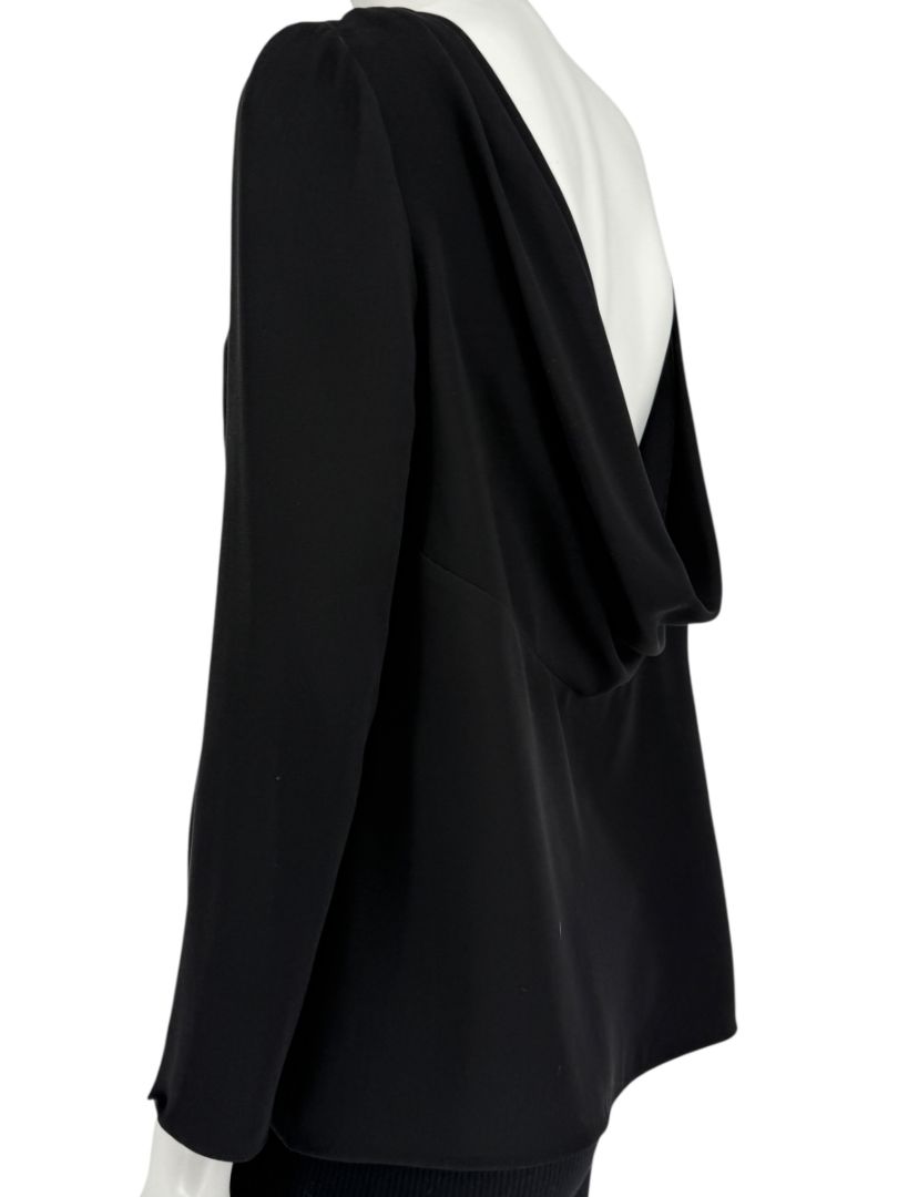 Valentino Black Draped Back Long Sleeve Blouse – Size 10 (IT 46)