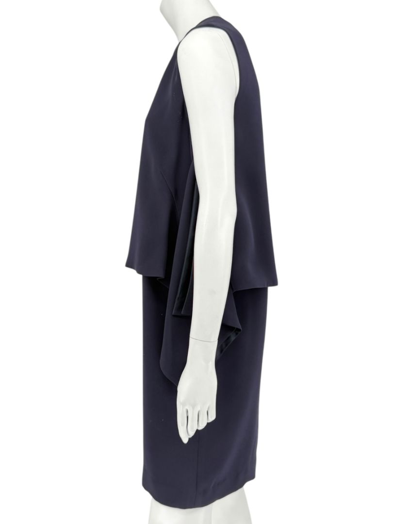 Max Mara Navy Draped Overlay Shift Dress – Size IT 46 (US 12)