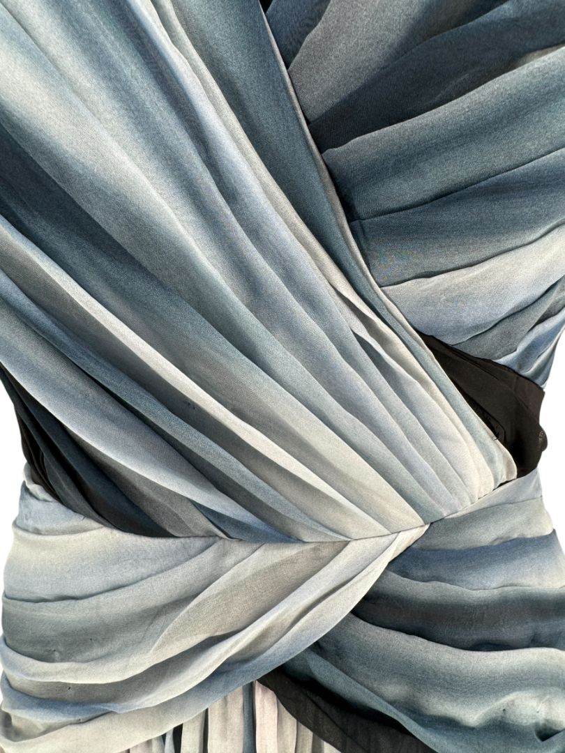 Pamella Roland Sapphire Multi Silk Draped One-Shoulder Gown – Size 6