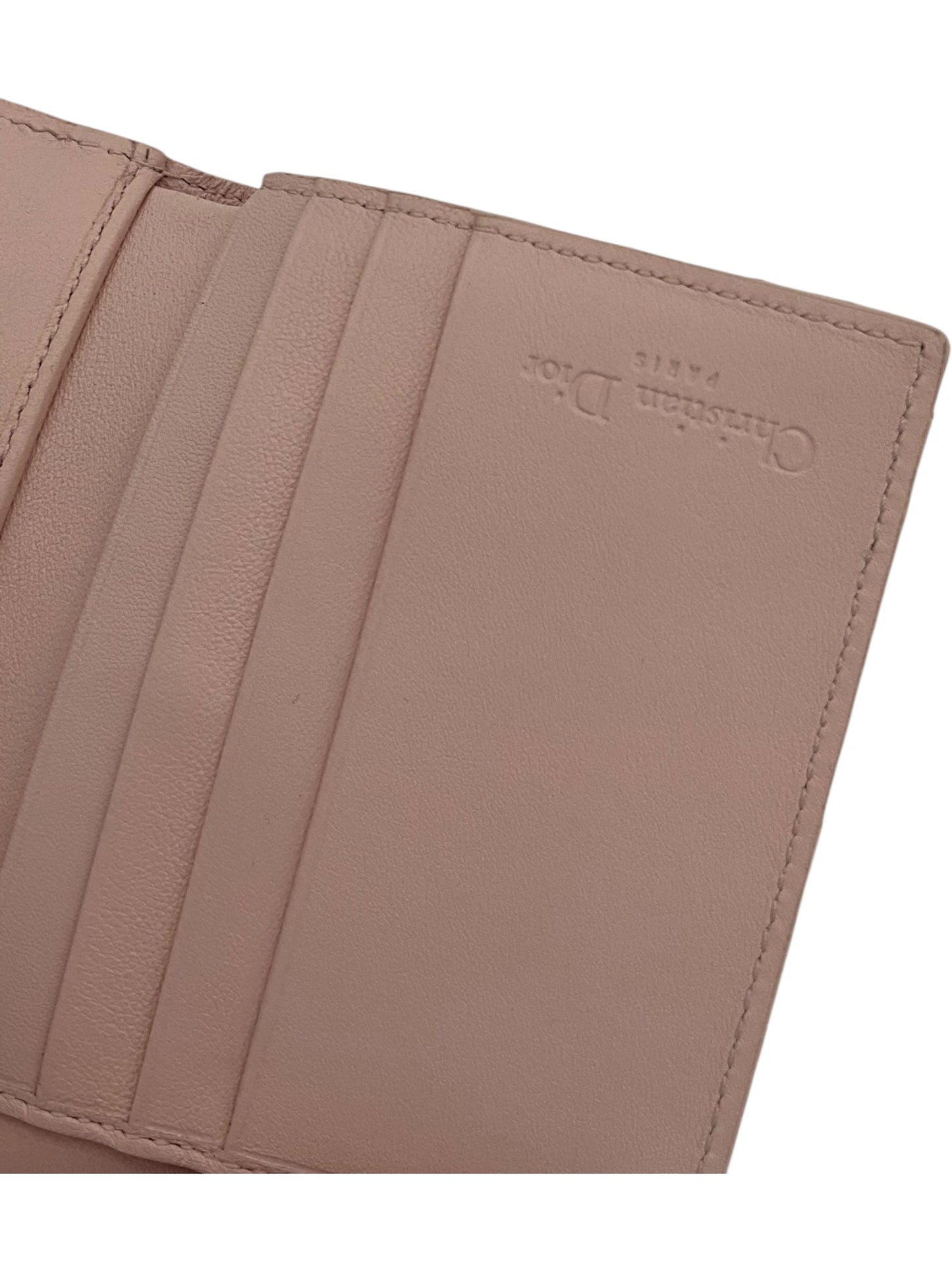Christian Dior Cannage Pink Patent Leather Trifold Wallet with Dior Charm