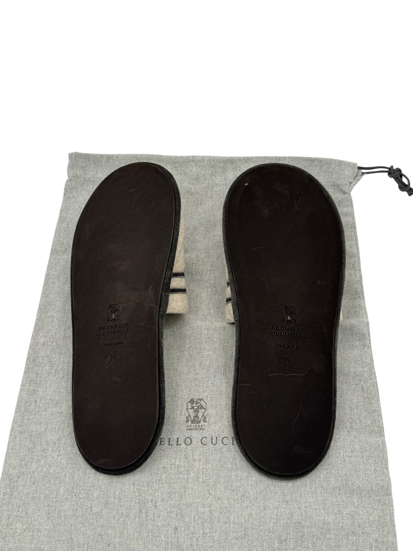 Brunello Cucinelli Heathered Grey Jersey Slippers with Monili Trim - Women’s Size 8–9