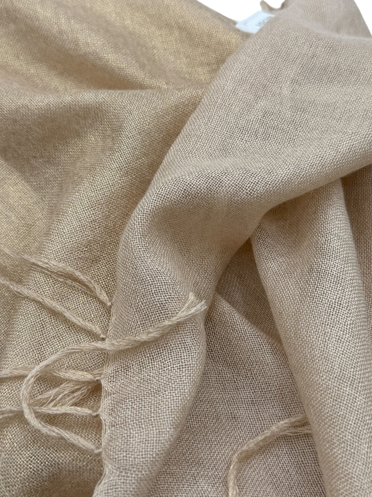 Brunello Cucinelli Beige Cashmere & Silk Fringed Scarf – 45" x 45"