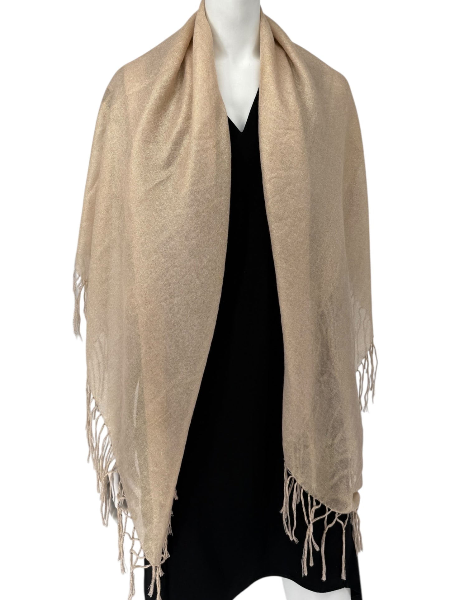 Brunello Cucinelli Beige Cashmere & Silk Fringed Scarf – 45" x 45"