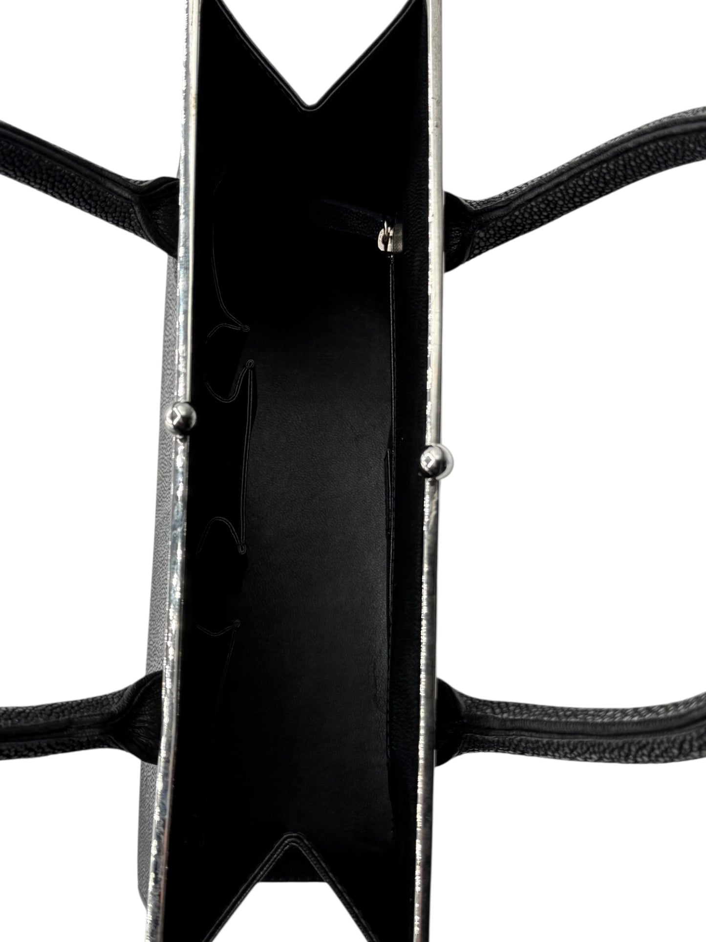 Crawford Black Shagreen/Stingray Top Handle Bag w/ 925 Silver Hardware