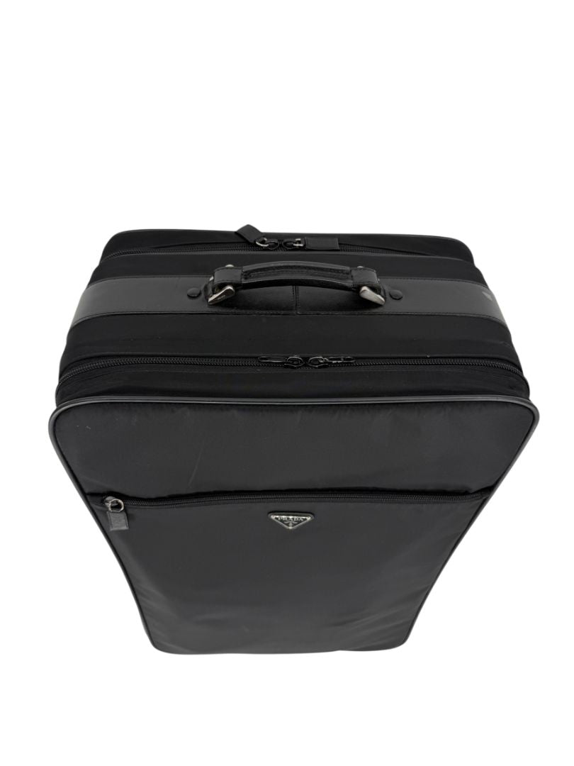Prada Black Nylon Rolling Suitcase with Saffiano Leather Trim – 26.5" x 17.5" x 9.5"