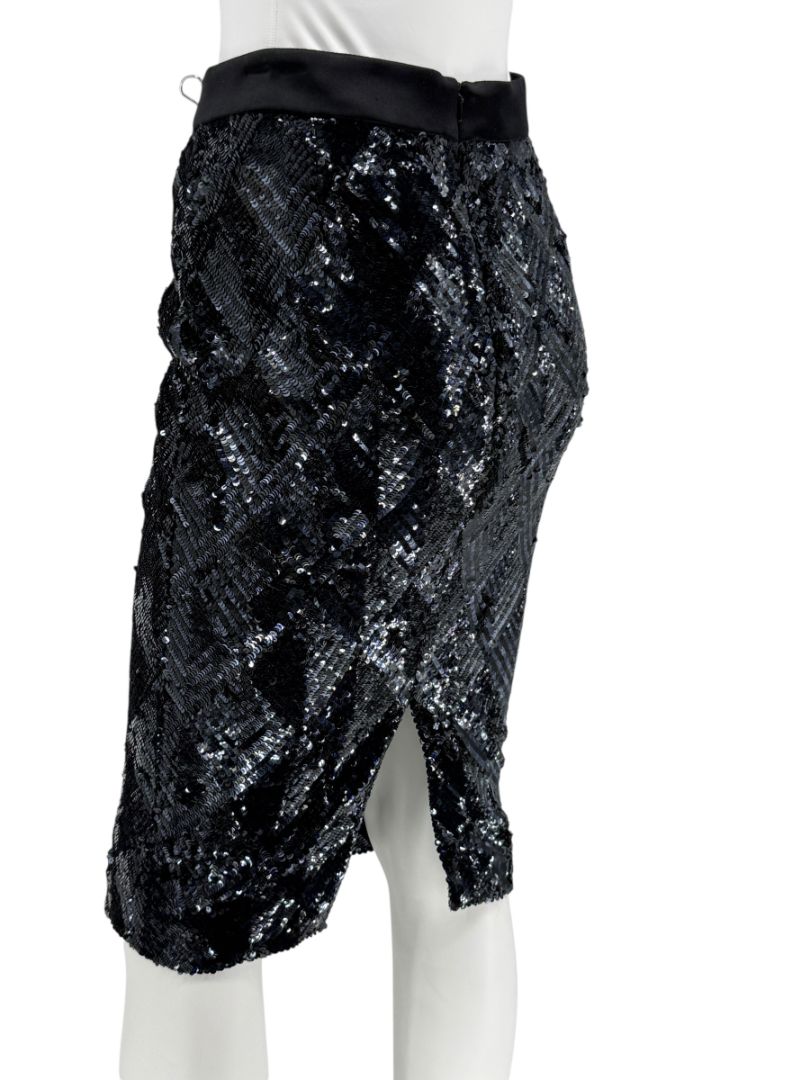 Pamella Roland Black Sequin Pencil Skirt – Large