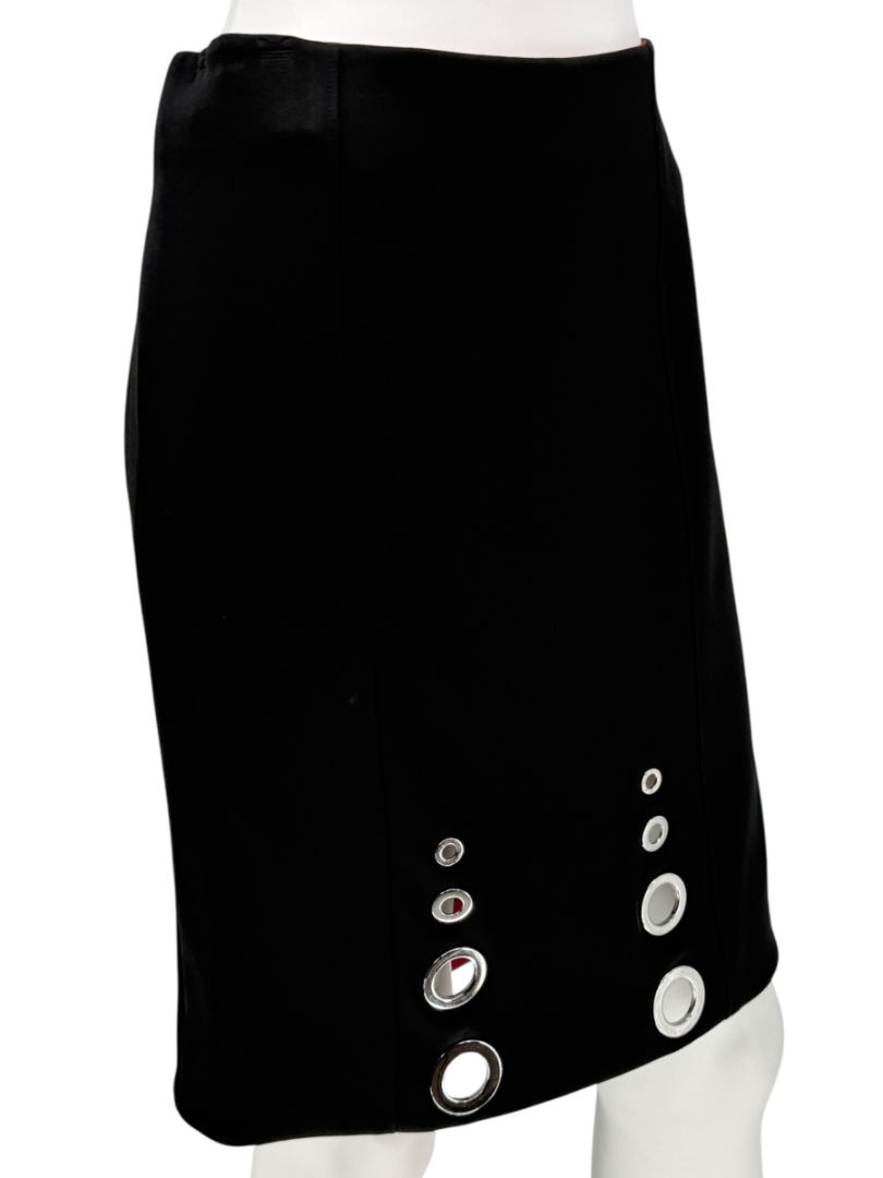 Pamella Roland Black Pencil Skirt with Grommet Detail – Large