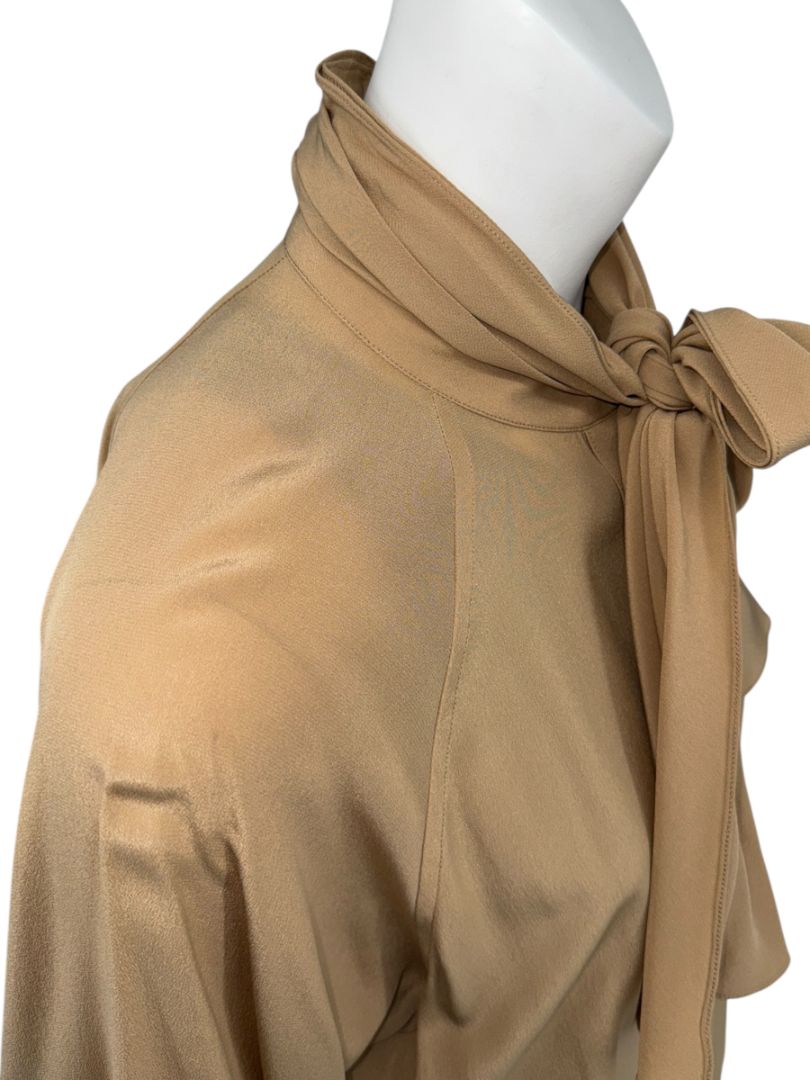 NWT Victoria Beckham Camel Silk Tie-Neck Blouse – Size US 6