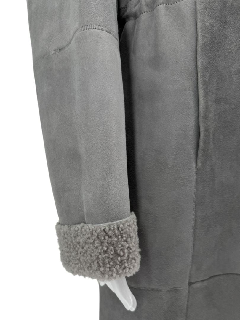 Hugo Boss Grey Shearling-Lined Suede Coat – Size Large