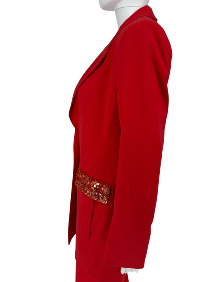 Pamella Roland Red Crystal Embellished Pocket Pant Suit – Large