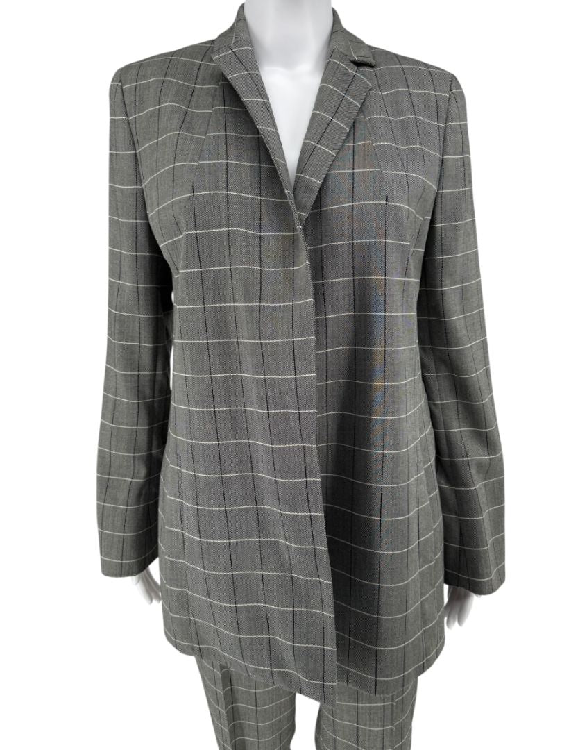 A-K-R-I-S Punto Grey Windowpane Wool Pantsuit – Jacket Size 8, Pants Size 10