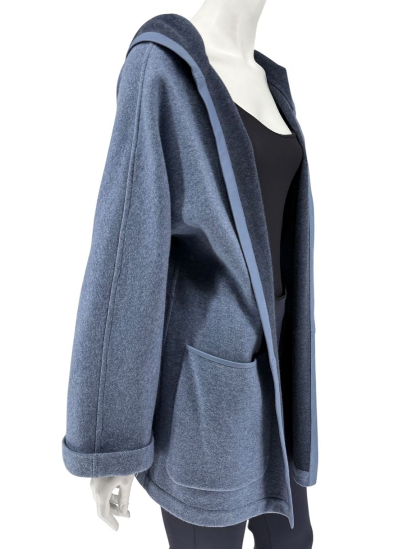 Loro Piana Blue Cashmere Blend Hooded Jacket with Leather Trim – Size M