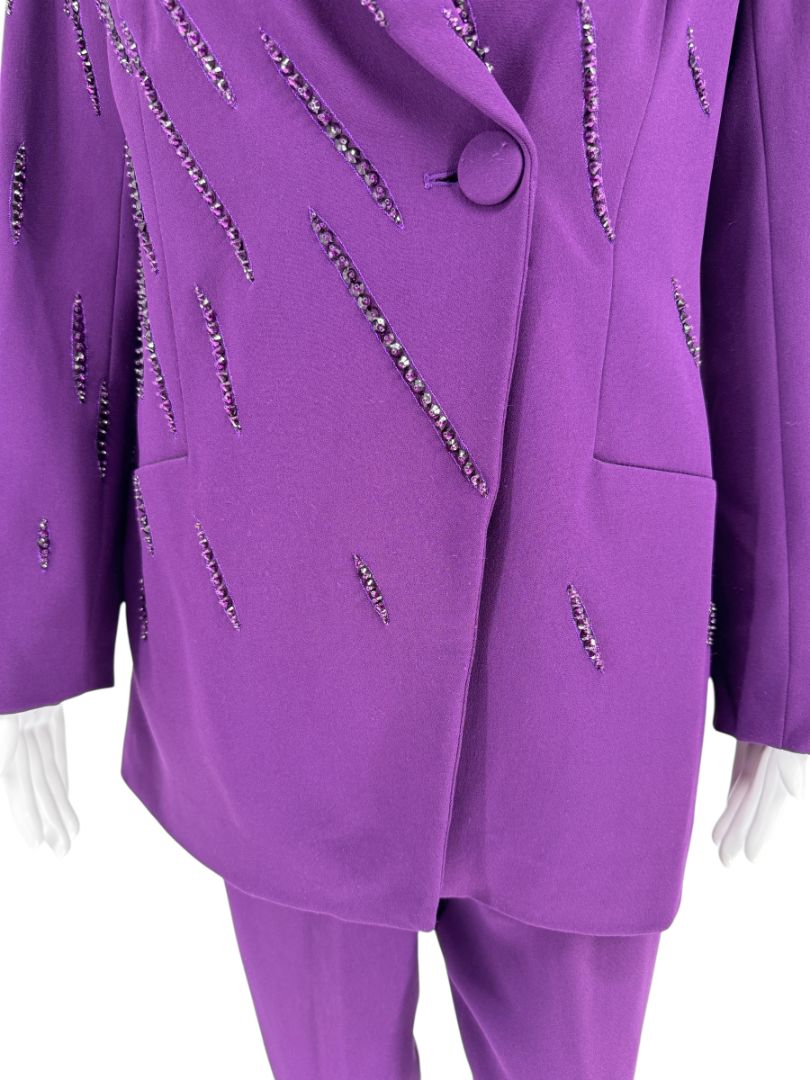 Pamella Roland Purple Crystal-Embellished Three-Piece Pant Suit – Large