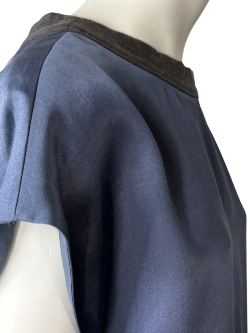 NWT Brunello Cucinelli Navy Silk Shift Dress with Contrast Trim – Size XL