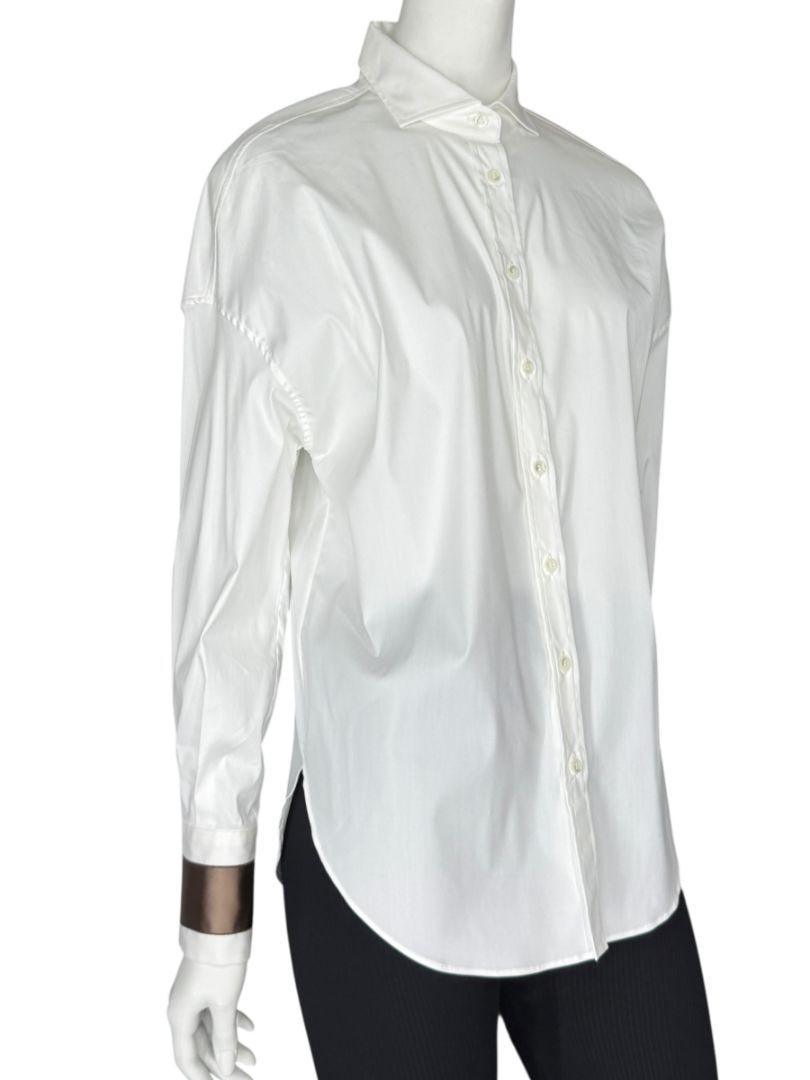 NWT Brunello Cucinelli White Relaxed Satin Cuff Blouse – Size M