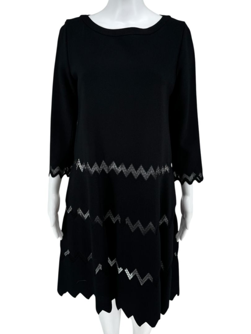 Alaïa Paris Black Zigzag Lace-Trim Knit Dress - Size 44